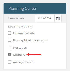 Lock obituary checkbox