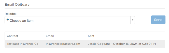 Email obituary history