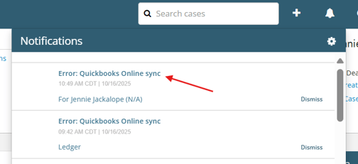 QuickBooks sync error notification