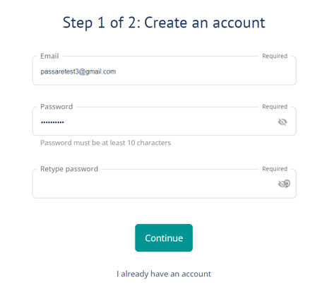 Create account page of Planning Center