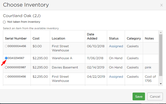 Choose Inventory pop-up box