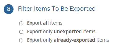 Filter Items to be Exported radio buttons