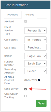 Send survey checkbox in Case information sidebar