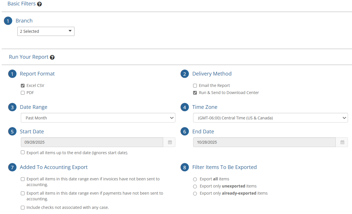 Accounting export settings