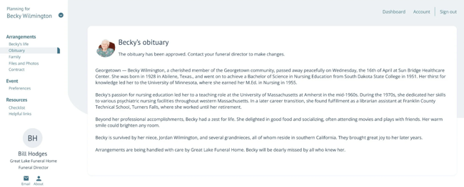 Final draft of obituary on the Obituary page