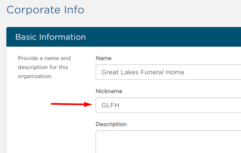 Organization nickname field in Organization settings