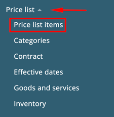 Under Price list select Price list items
