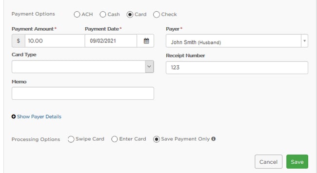 Save payment only fields
