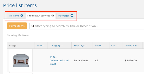 Find the items you want to schedule new pricing for.