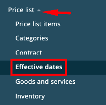 Under Price lists, choose Effective dates