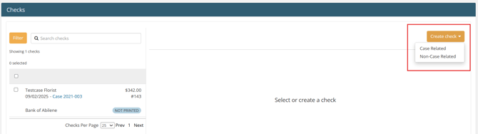 Checks page showing Create check options