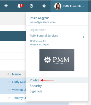 Profile menu