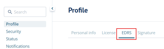 Profile area with EDRS tab selected