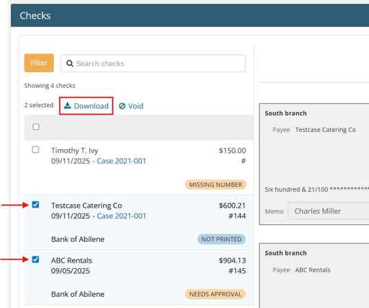 Download checks action