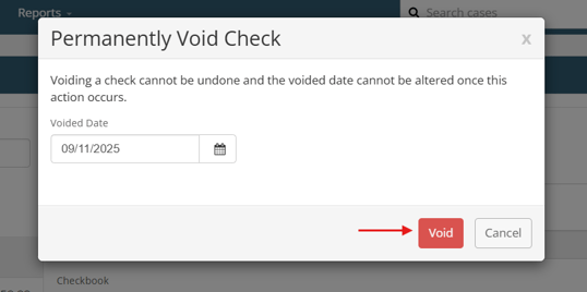 Void check confirmation modal