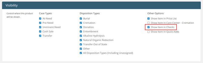 Show item in Checks setting in Price list item