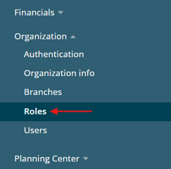 Organization > Roles in admin sidebar