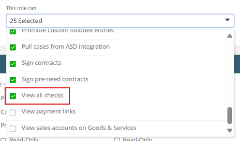 View all checks permission in the This role can dropdown