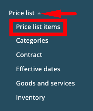 Price lists > Price list items