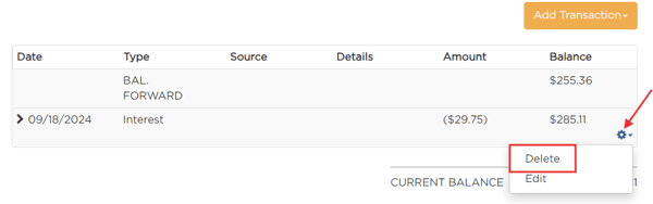Delete transaction