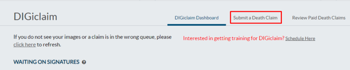Select Submit a Death Claim button