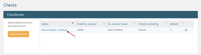 Admin > Financials > Checks > Checkbooks