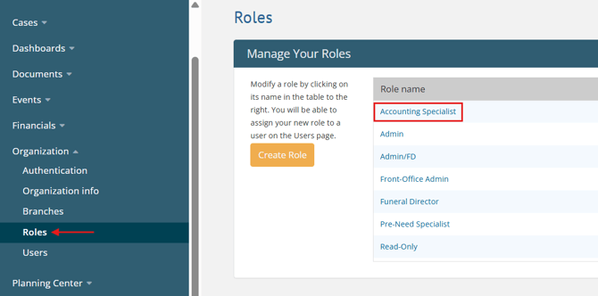 Admin > Organization > Roles