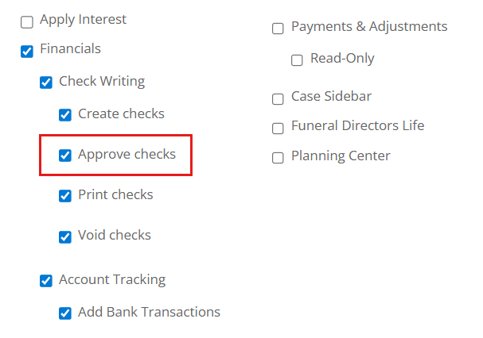 Approve checks permission checkbox