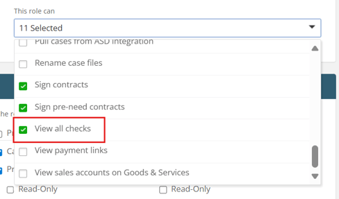 View all checks permission checkbox