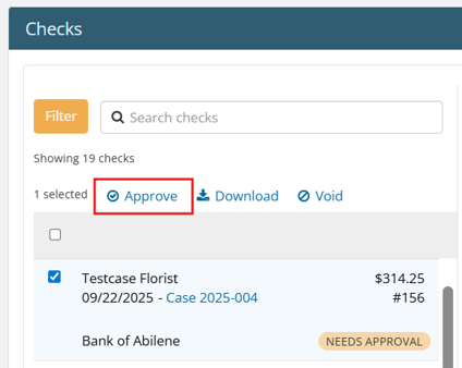 Approve button on Checks page