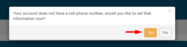 Would you like to add cell phone number? Yes or no