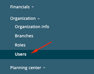 Users settings menu