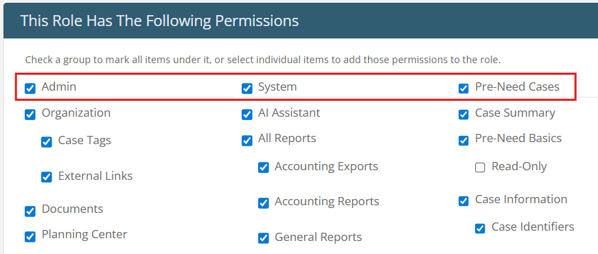 Permission headers with checkboxes for bulk select