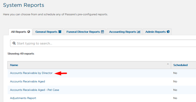 select desired report to run