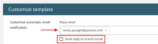 Reply email and Send reply to brand name options in email template settings