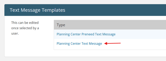 List of Planning Center text message templates