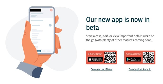 Landing page with QR code for downloading the Passare Beta app