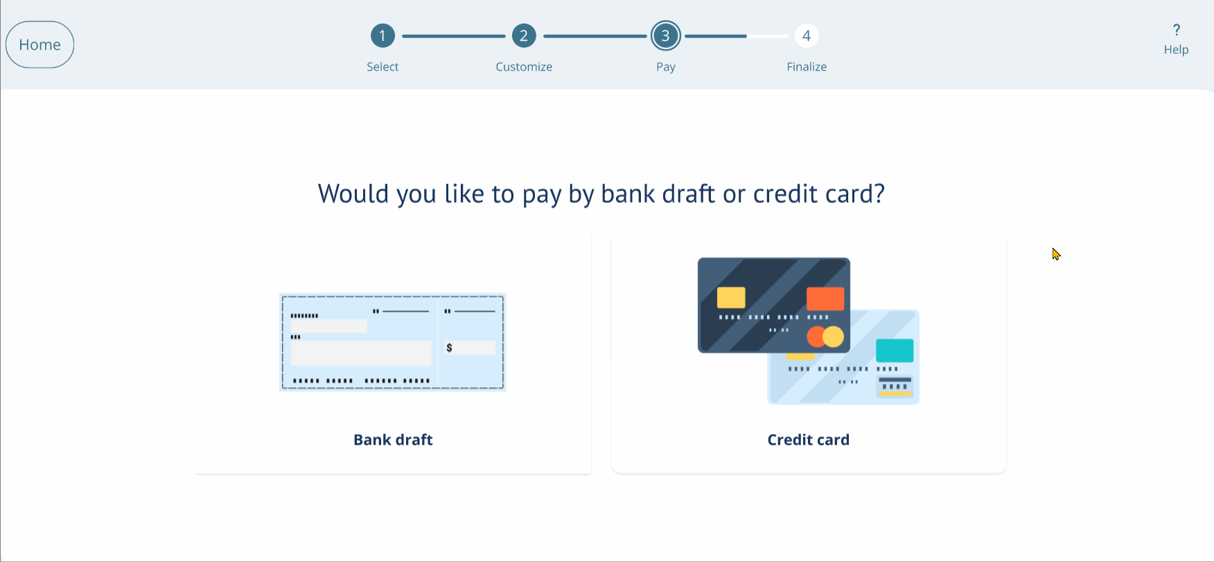 Select payment method and fill out info