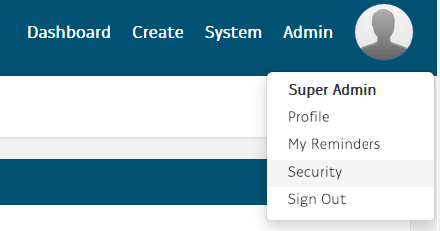 Select Profile icon in upper right of any page of Pasare. Then choose Security from the drop-down