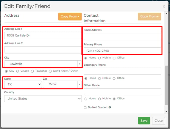 Edit Family/Friend fields in pop-ip