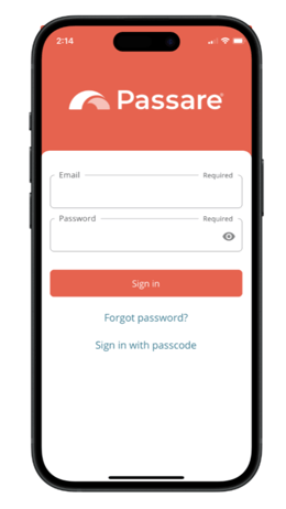 Passare beta login screen with email and password