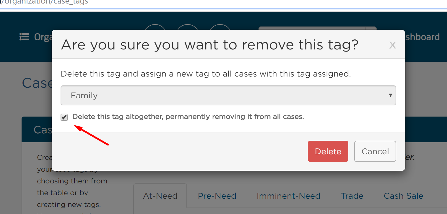 checkbox for Delete this tag altogether, permanently removing it from all cases