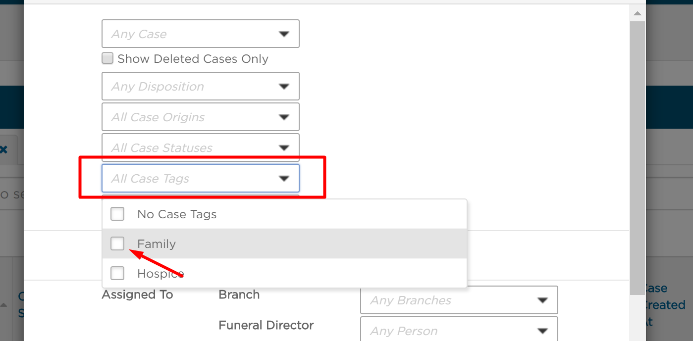 All Case Tags drop-down