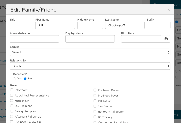 Edit details of family or friend