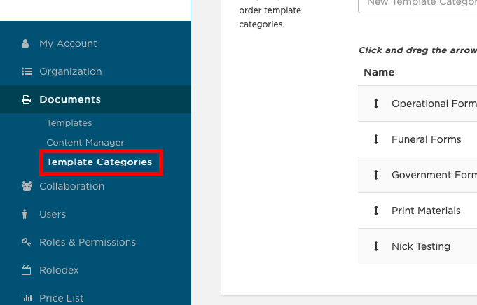 Template Categories under Documents