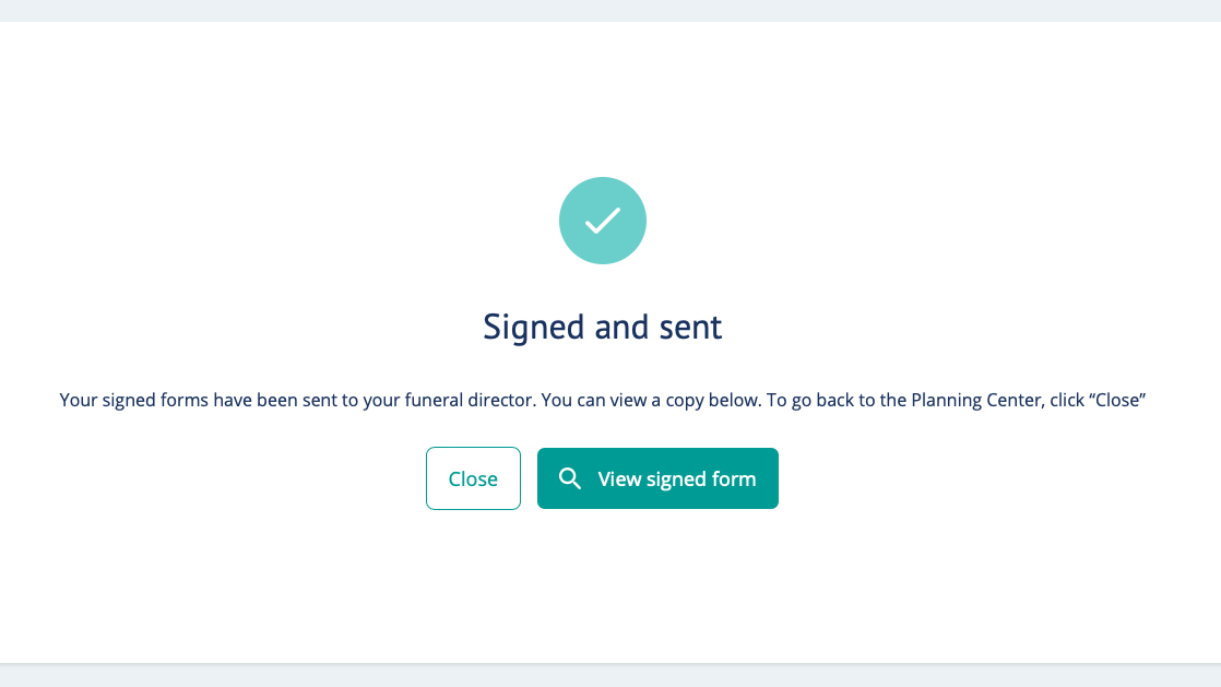 Signed and Sent notification box