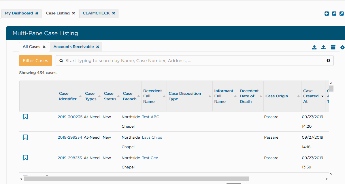 Gif for selecting filter for Funeral Directors Life cases on the Case Listing Page