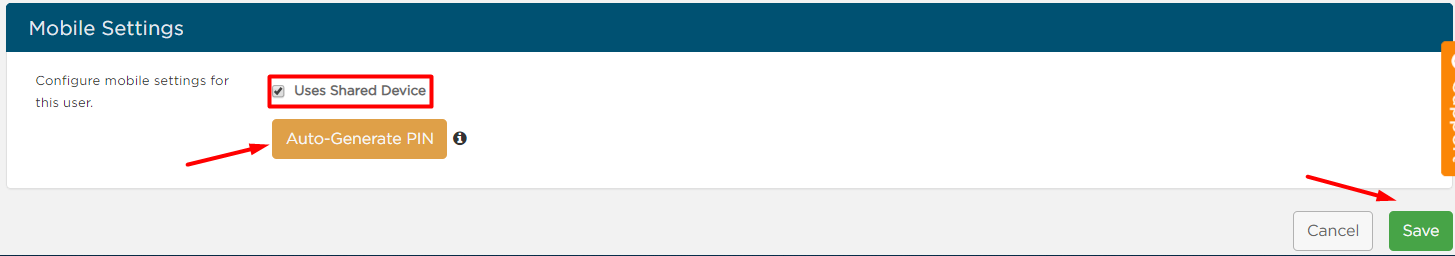 Under mobile, generate pin for shared devices.