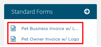 Pet invoices in Standard forms