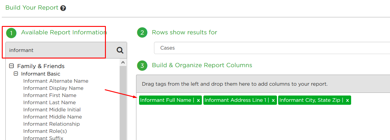 Available Report Information for labels